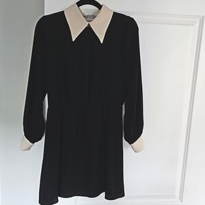 Zara Black A-Line Dress, white collars and gold buttons. MEDIUM